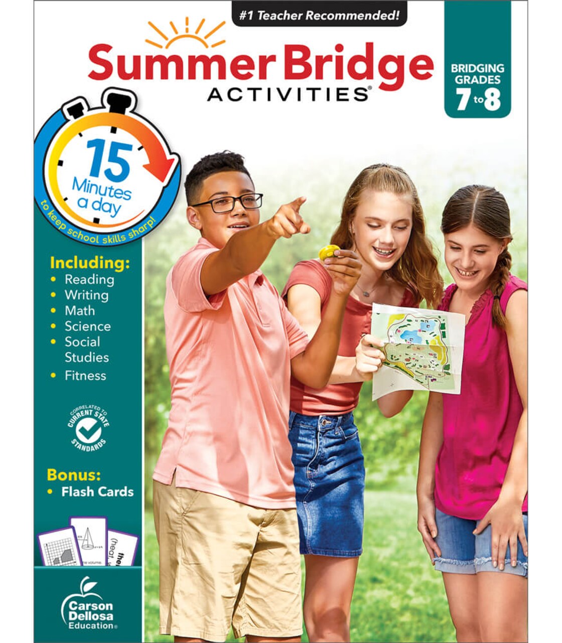 Summer Bridge Activities 7th to 8th Grade Workbooks All Subjects, Middle School Books With Math, Reading Comprehension, Science, Fitness, Social Studies, Writing Practice, and Flash Cards